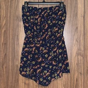 Forever 21 Navy Orange Floral Strapless Romper
